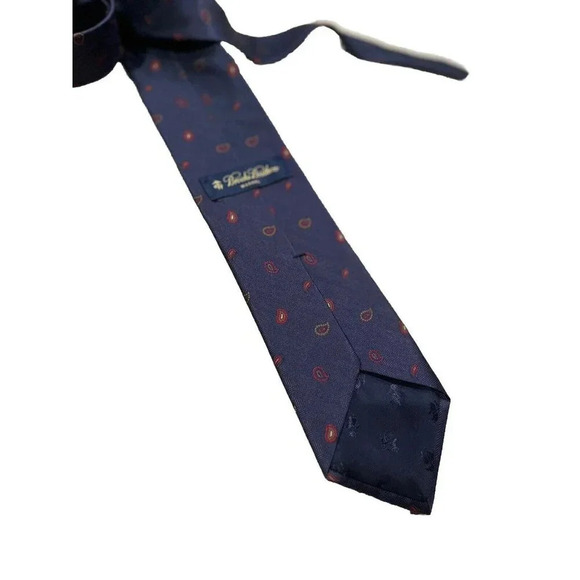 Vintage Brooks Brothers Blue Paisley Silk Tie USA Made Yellow Red 59.5L x 3.75W - Picture 2 of 2